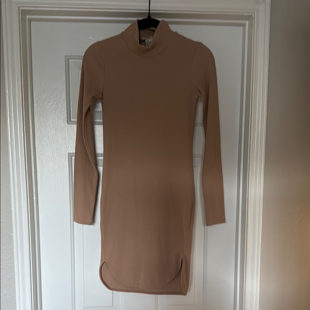 Elegant Tan Long-Sleeve Dress